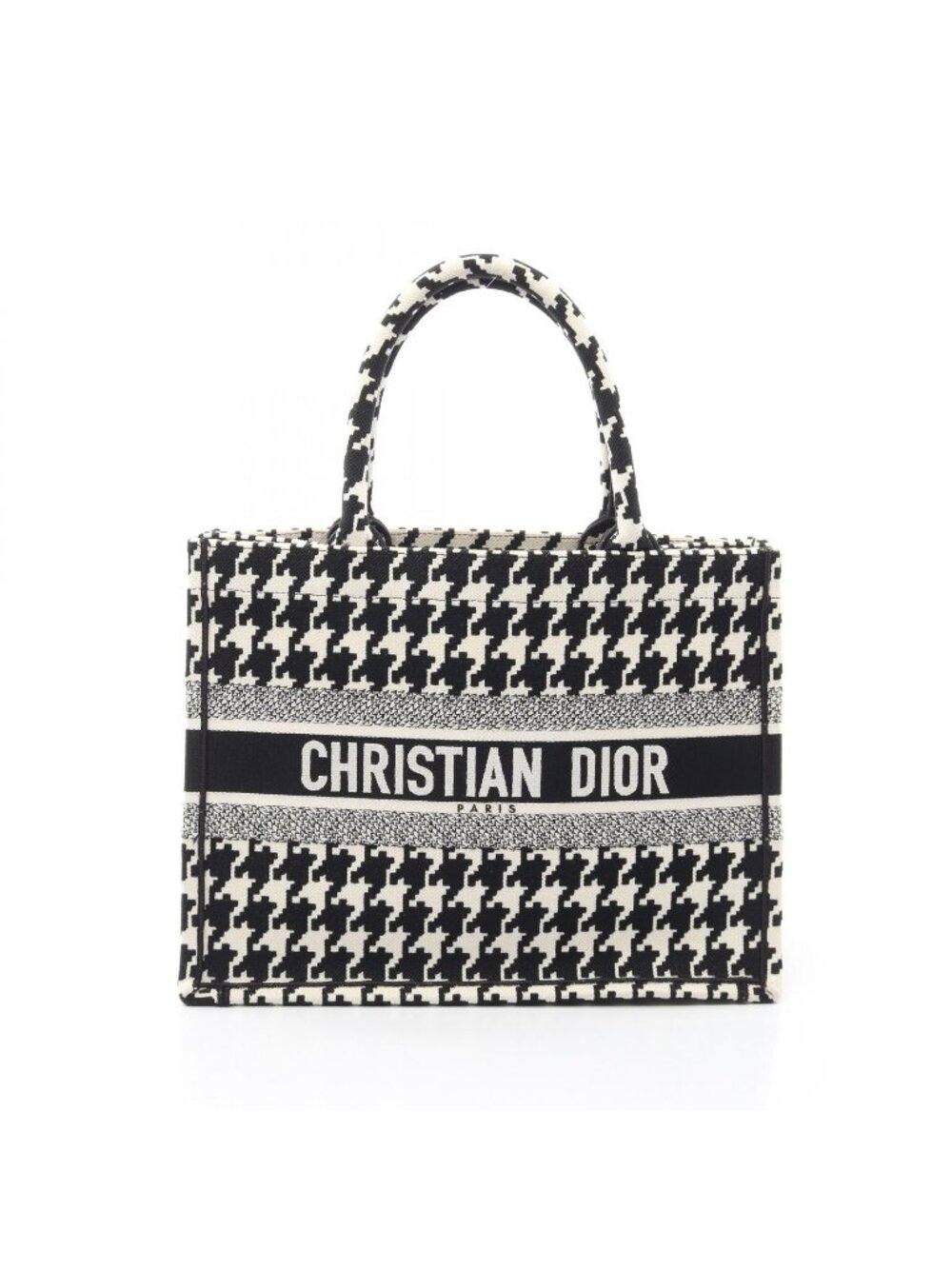 Dior Tote Bag Book Medium Houndstooth White Black Canvas